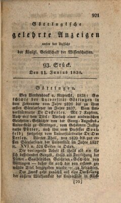 Göttingische gelehrte Anzeigen (Göttingische Zeitungen von gelehrten Sachen) Montag 11. Juni 1838