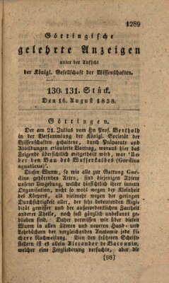 Göttingische gelehrte Anzeigen (Göttingische Zeitungen von gelehrten Sachen) Donnerstag 16. August 1838