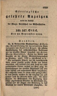 Göttingische gelehrte Anzeigen (Göttingische Zeitungen von gelehrten Sachen) Donnerstag 13. September 1838