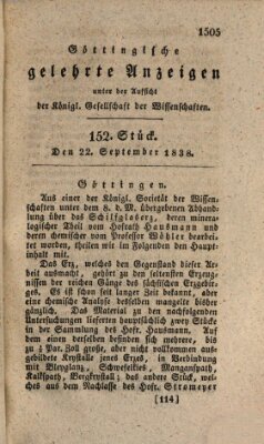 Göttingische gelehrte Anzeigen (Göttingische Zeitungen von gelehrten Sachen) Samstag 22. September 1838