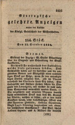 Göttingische gelehrte Anzeigen (Göttingische Zeitungen von gelehrten Sachen) Samstag 13. Oktober 1838