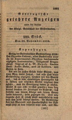 Göttingische gelehrte Anzeigen (Göttingische Zeitungen von gelehrten Sachen) Montag 26. November 1838