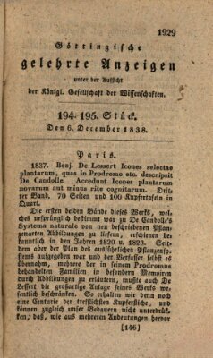 Göttingische gelehrte Anzeigen (Göttingische Zeitungen von gelehrten Sachen) Donnerstag 6. Dezember 1838