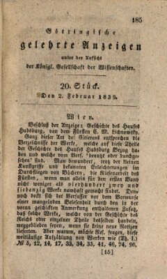 Göttingische gelehrte Anzeigen (Göttingische Zeitungen von gelehrten Sachen) Samstag 2. Februar 1839