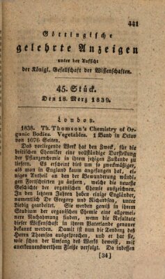 Göttingische gelehrte Anzeigen (Göttingische Zeitungen von gelehrten Sachen) Montag 18. März 1839