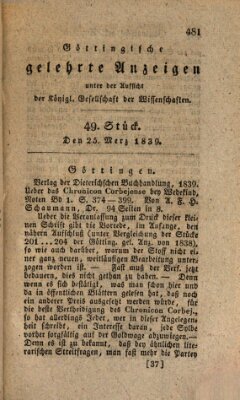 Göttingische gelehrte Anzeigen (Göttingische Zeitungen von gelehrten Sachen) Montag 25. März 1839