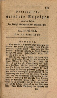 Göttingische gelehrte Anzeigen (Göttingische Zeitungen von gelehrten Sachen) Donnerstag 25. April 1839