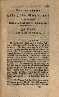 Göttingische gelehrte Anzeigen (Göttingische Zeitungen von gelehrten Sachen) Montag 1. Juli 1839