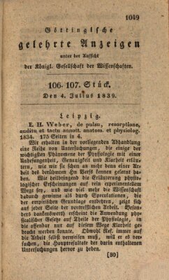 Göttingische gelehrte Anzeigen (Göttingische Zeitungen von gelehrten Sachen) Donnerstag 4. Juli 1839
