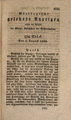 Göttingische gelehrte Anzeigen (Göttingische Zeitungen von gelehrten Sachen) Samstag 3. August 1839