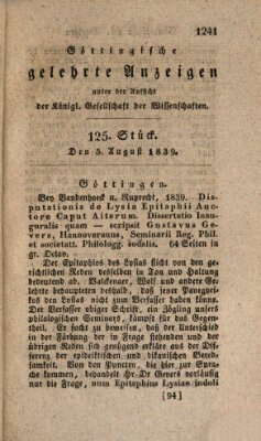 Göttingische gelehrte Anzeigen (Göttingische Zeitungen von gelehrten Sachen) Montag 5. August 1839