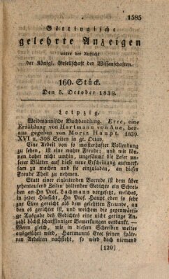 Göttingische gelehrte Anzeigen (Göttingische Zeitungen von gelehrten Sachen) Samstag 5. Oktober 1839
