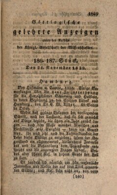 Göttingische gelehrte Anzeigen (Göttingische Zeitungen von gelehrten Sachen) Donnerstag 21. November 1839