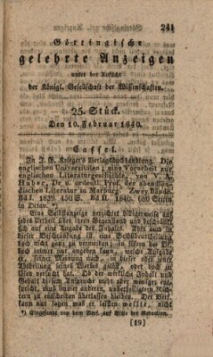 Göttingische gelehrte Anzeigen (Göttingische Zeitungen von gelehrten Sachen) Montag 10. Februar 1840