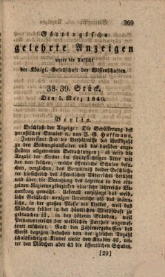 Göttingische gelehrte Anzeigen (Göttingische Zeitungen von gelehrten Sachen) Donnerstag 5. März 1840