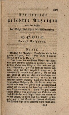 Göttingische gelehrte Anzeigen (Göttingische Zeitungen von gelehrten Sachen) Donnerstag 19. März 1840