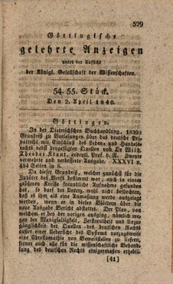 Göttingische gelehrte Anzeigen (Göttingische Zeitungen von gelehrten Sachen) Donnerstag 2. April 1840
