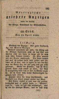 Göttingische gelehrte Anzeigen (Göttingische Zeitungen von gelehrten Sachen) Samstag 11. April 1840