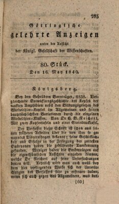 Göttingische gelehrte Anzeigen (Göttingische Zeitungen von gelehrten Sachen) Samstag 16. Mai 1840