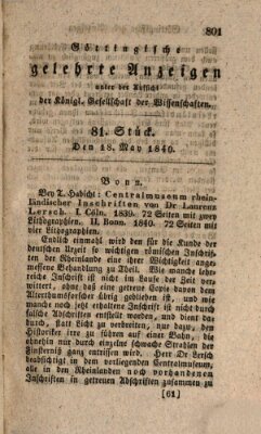 Göttingische gelehrte Anzeigen (Göttingische Zeitungen von gelehrten Sachen) Montag 18. Mai 1840