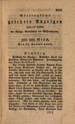 Göttingische gelehrte Anzeigen (Göttingische Zeitungen von gelehrten Sachen) Donnerstag 25. Juni 1840