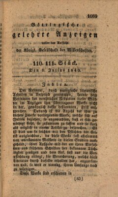 Göttingische gelehrte Anzeigen (Göttingische Zeitungen von gelehrten Sachen) Donnerstag 9. Juli 1840