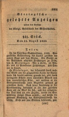 Göttingische gelehrte Anzeigen (Göttingische Zeitungen von gelehrten Sachen) Montag 31. August 1840
