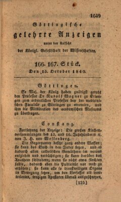 Göttingische gelehrte Anzeigen (Göttingische Zeitungen von gelehrten Sachen) Donnerstag 15. Oktober 1840