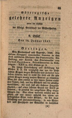Göttingische gelehrte Anzeigen (Göttingische Zeitungen von gelehrten Sachen) Samstag 16. Januar 1841
