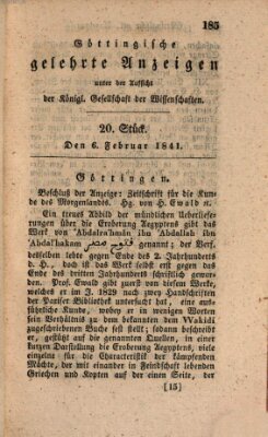 Göttingische gelehrte Anzeigen (Göttingische Zeitungen von gelehrten Sachen) Samstag 6. Februar 1841