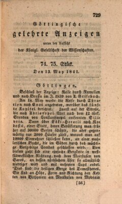 Göttingische gelehrte Anzeigen (Göttingische Zeitungen von gelehrten Sachen) Donnerstag 13. Mai 1841