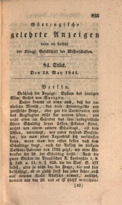 Göttingische gelehrte Anzeigen (Göttingische Zeitungen von gelehrten Sachen) Samstag 29. Mai 1841