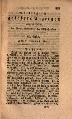 Göttingische gelehrte Anzeigen (Göttingische Zeitungen von gelehrten Sachen) Montag 7. Juni 1841
