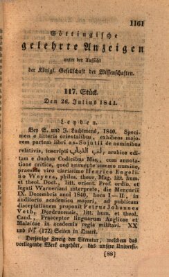 Göttingische gelehrte Anzeigen (Göttingische Zeitungen von gelehrten Sachen) Montag 26. Juli 1841