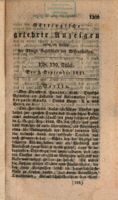 Göttingische gelehrte Anzeigen (Göttingische Zeitungen von gelehrten Sachen) Donnerstag 2. September 1841