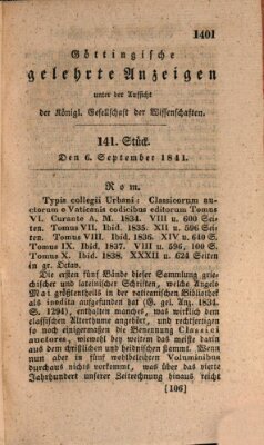 Göttingische gelehrte Anzeigen (Göttingische Zeitungen von gelehrten Sachen) Montag 6. September 1841