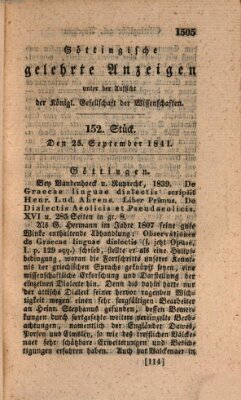 Göttingische gelehrte Anzeigen (Göttingische Zeitungen von gelehrten Sachen) Samstag 25. September 1841