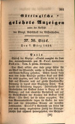 Göttingische gelehrte Anzeigen (Göttingische Zeitungen von gelehrten Sachen) Donnerstag 7. März 1850