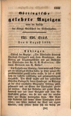 Göttingische gelehrte Anzeigen (Göttingische Zeitungen von gelehrten Sachen) Donnerstag 8. August 1850