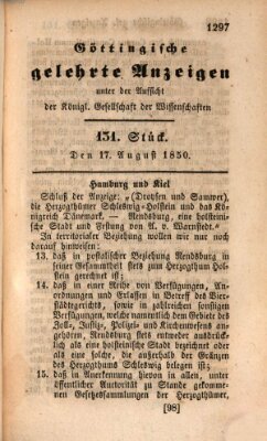 Göttingische gelehrte Anzeigen (Göttingische Zeitungen von gelehrten Sachen) Samstag 17. August 1850