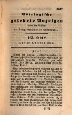 Göttingische gelehrte Anzeigen (Göttingische Zeitungen von gelehrten Sachen) Samstag 12. Oktober 1850