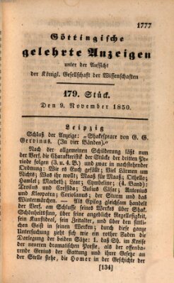 Göttingische gelehrte Anzeigen (Göttingische Zeitungen von gelehrten Sachen) Samstag 9. November 1850