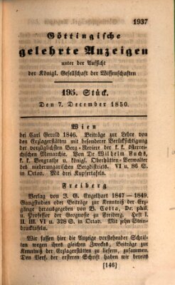Göttingische gelehrte Anzeigen (Göttingische Zeitungen von gelehrten Sachen) Samstag 7. Dezember 1850
