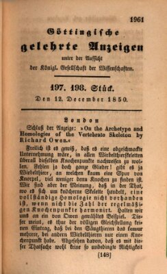 Göttingische gelehrte Anzeigen (Göttingische Zeitungen von gelehrten Sachen) Donnerstag 12. Dezember 1850