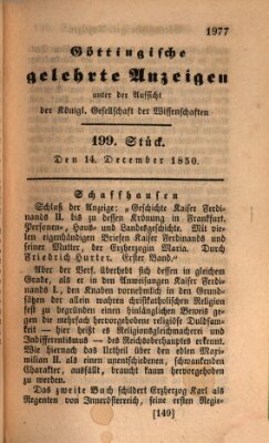 Göttingische gelehrte Anzeigen (Göttingische Zeitungen von gelehrten Sachen) Samstag 14. Dezember 1850