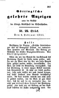 Göttingische gelehrte Anzeigen (Göttingische Zeitungen von gelehrten Sachen) Donnerstag 6. Februar 1851