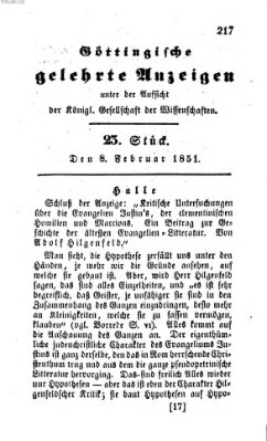 Göttingische gelehrte Anzeigen (Göttingische Zeitungen von gelehrten Sachen) Samstag 8. Februar 1851