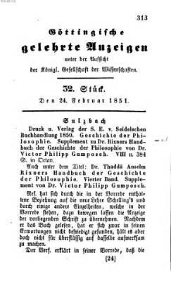 Göttingische gelehrte Anzeigen (Göttingische Zeitungen von gelehrten Sachen) Montag 24. Februar 1851