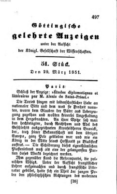 Göttingische gelehrte Anzeigen (Göttingische Zeitungen von gelehrten Sachen) Samstag 29. März 1851