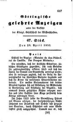 Göttingische gelehrte Anzeigen (Göttingische Zeitungen von gelehrten Sachen) Samstag 26. April 1851